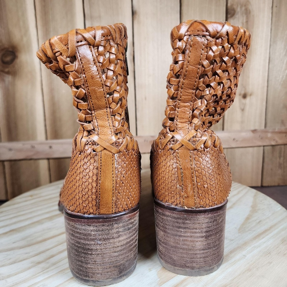 Free People In The Loop Boots Womens 10 Brown Leather Woven Ankle Booties Boho - Picture 4 of 9